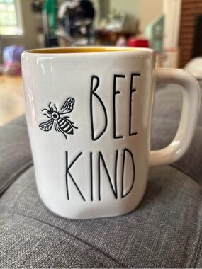 Rae Dunn Bee Kind Ceramic Mug - White Exterior with Yellow Interior